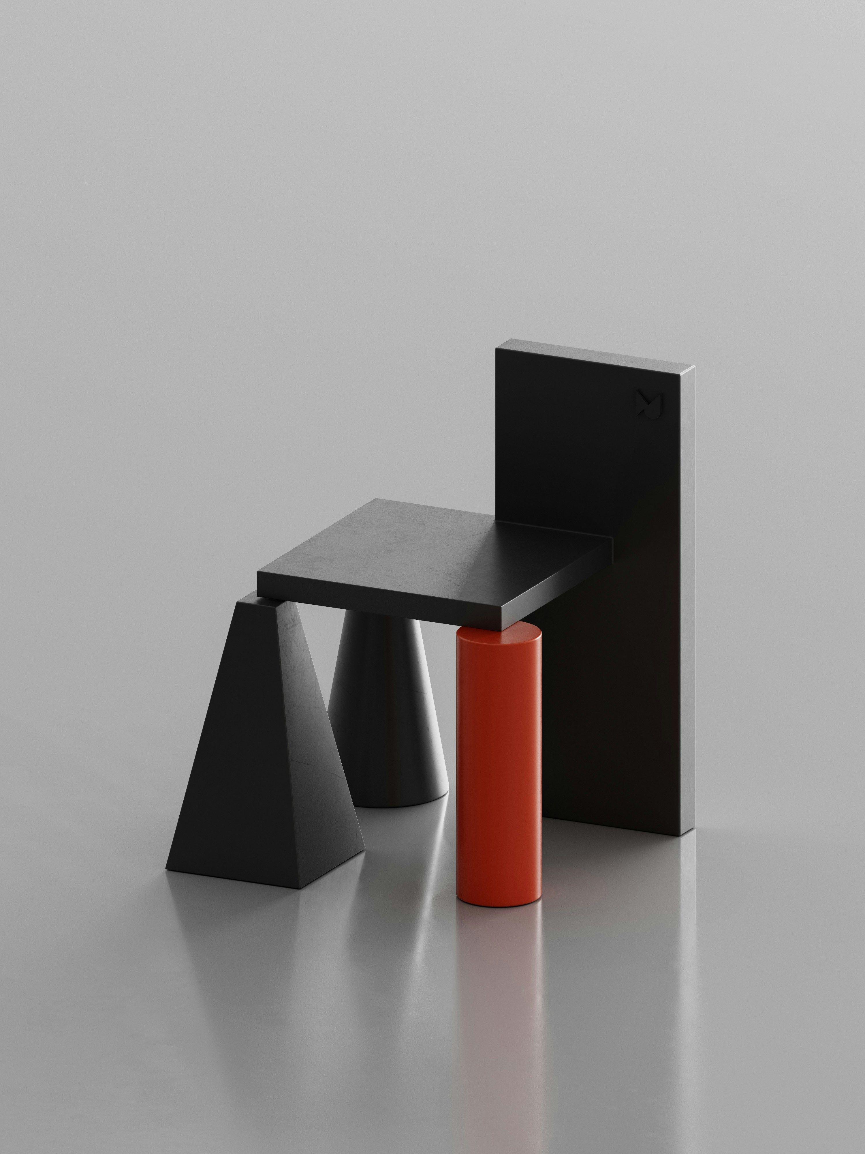 Black and red modular chair composed of folded planes